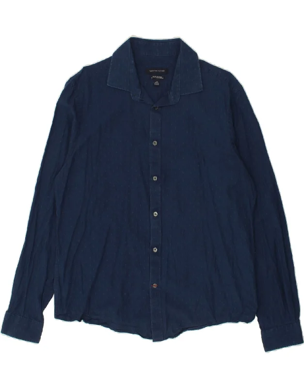 TOMMY HILFIGER Mens Slim Fit Shirt Large Navy Blue Spotted Cotton Hooded Caped Shawl Collar TOMMY HILFIGER Mens Slim Fit Shirt Large Navy Blue Spotted Cotton Hooded Caped Shawl Collar