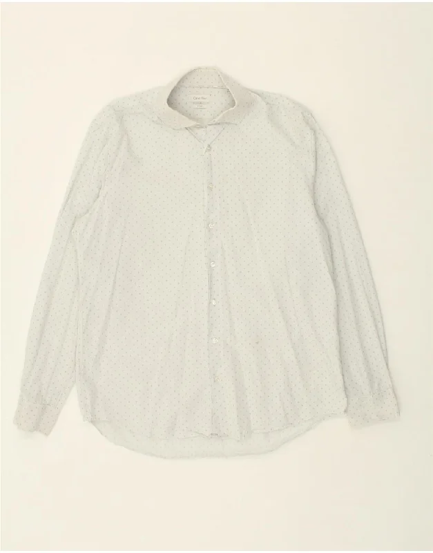 CALVIN KLEIN Mens Fitted Shirt Size 16 1/2 Large White Check Cotton Striped Floral Plaid CALVIN KLEIN Mens Fitted Shirt Size 16 1/2 Large White Check Cotton Striped Floral Plaid