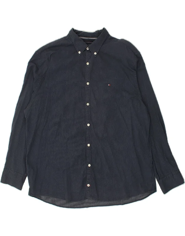 TOMMY HILFIGER Mens New York Fit Shirt 2XL Navy Blue Flecked Cotton Print Jacquard Patchwork TOMMY HILFIGER Mens New York Fit Shirt 2XL Navy Blue Flecked Cotton Print Jacquard Patchwork