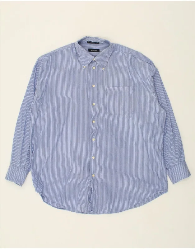 NAUTICA Mens Shirt Size 17 1/2 XL Blue Pinstripe Cotton Mesh Blend Leather Blend Suede Blend NAUTICA Mens Shirt Size 17 1/2 XL Blue Pinstripe Cotton Mesh Blend Leather Blend Suede Blend