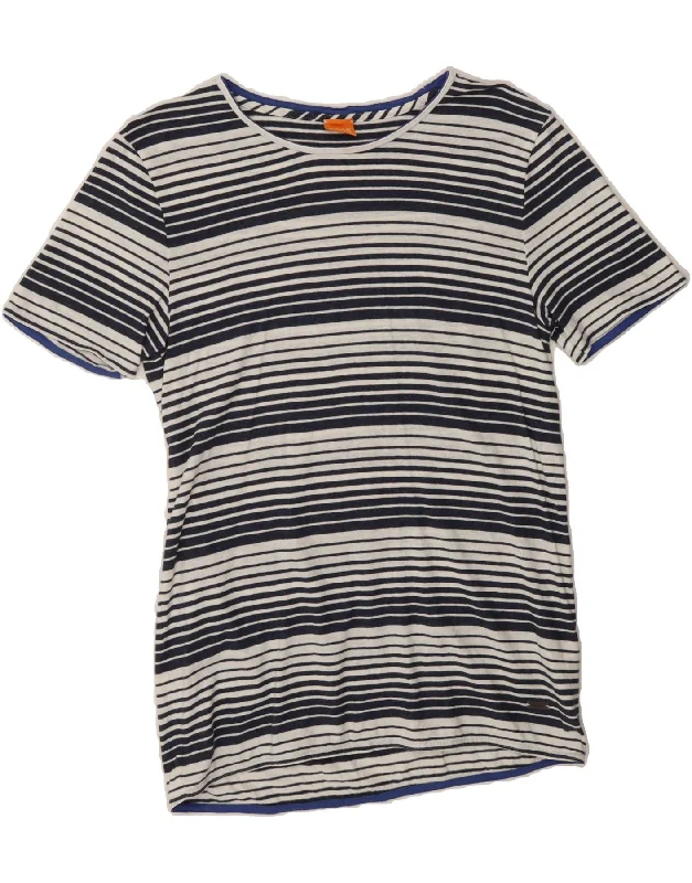 HUGO BOSS Mens T-Shirt Top Medium Grey Striped Cotton Layered Multi-layer Single Layer HUGO BOSS Mens T-Shirt Top Medium Grey Striped Cotton Layered Multi-layer Single Layer