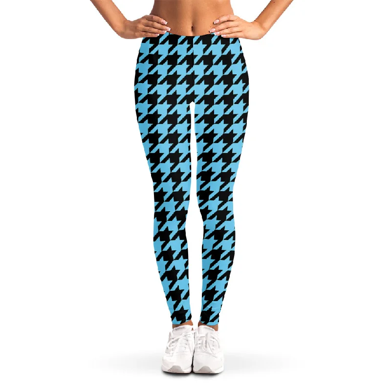 Blue And Black Houndstooth Pattern Print Women's Leggings Trendy Cut-Out Activewear Leggings Blue And Black Houndstooth Pattern Print Women's Leggings Trendy Cut-Out Activewear Leggings