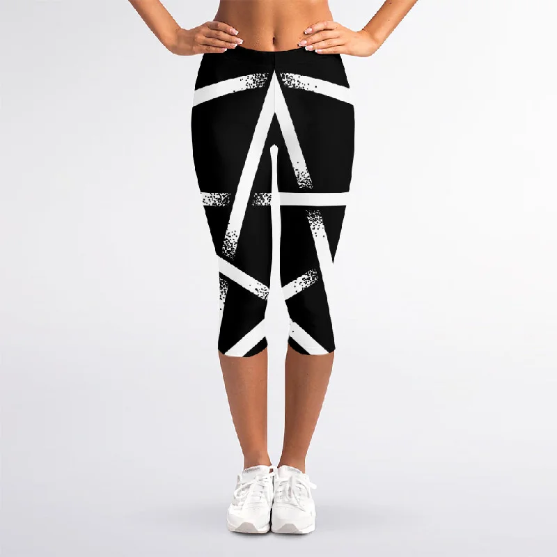 Black And White Pentagram Symbol Print Women's Capri Leggings Cozy Mid-Rise Workout Leggings Black And White Pentagram Symbol Print Women's Capri Leggings Cozy Mid-Rise Workout Leggings