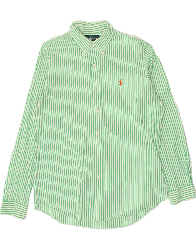 RALPH LAUREN Mens Custom Fit Shirt Large Green Pinstripe Cotton Terry Blend Velvet Blend Canvas Blend RALPH LAUREN Mens Custom Fit Shirt Large Green Pinstripe Cotton Terry Blend Velvet Blend Canvas Blend