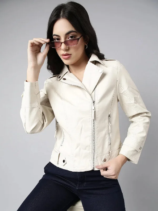 Women Solid Cream Biker Jacket-8909-Cream Print Jacket Jacquard Jacket Patchwork Jacket Women Solid Cream Biker Jacket-8909-Cream Print Jacket Jacquard Jacket Patchwork Jacket