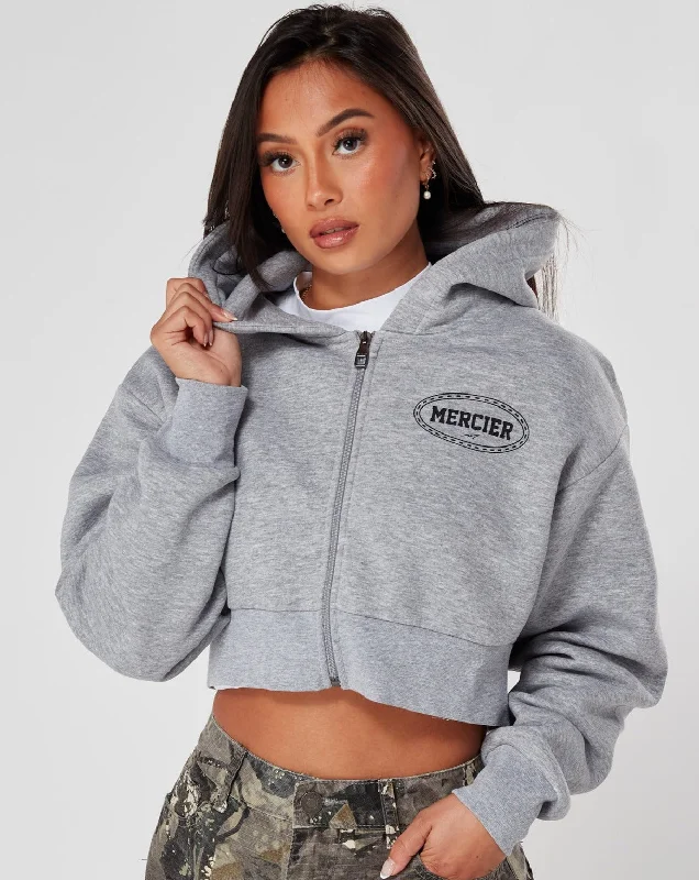 Womens Grey Marl Mercier Maison Cropped Hoodie Hoodie with Metallic Shiny Futuristic Womens Grey Marl Mercier Maison Cropped Hoodie Hoodie with Metallic Shiny Futuristic