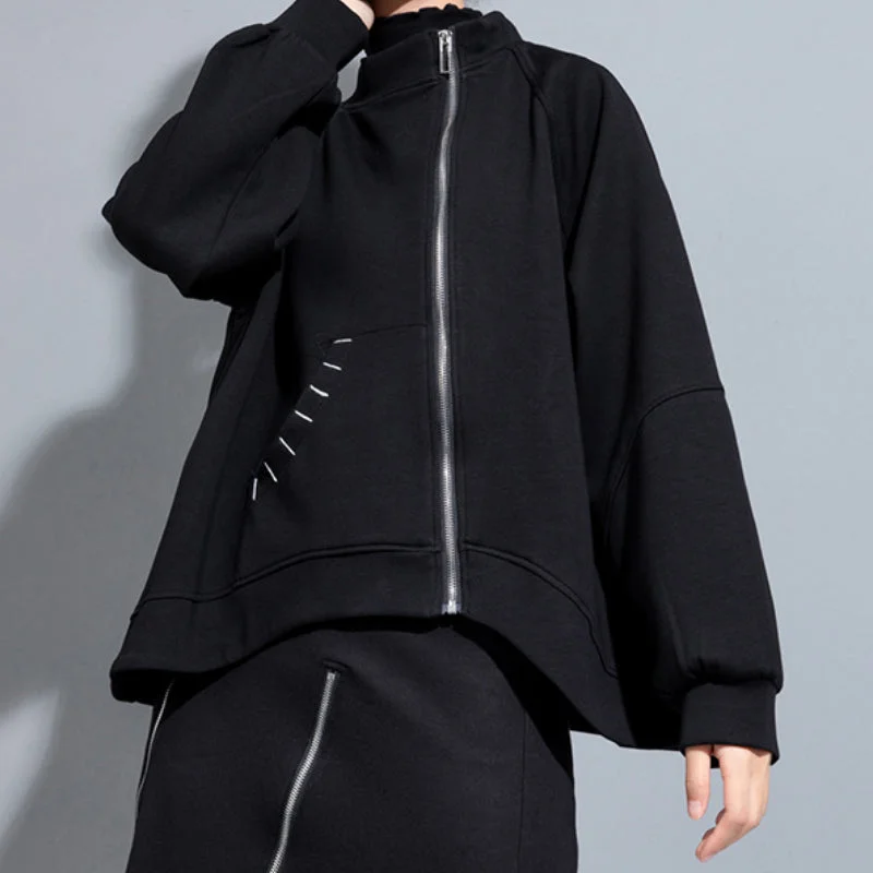 Casual Irregular Zipper Loose Sweatshirt Hoodie with Drop Shoulder Relaxed Streetwear Casual Irregular Zipper Loose Sweatshirt Hoodie with Drop Shoulder Relaxed Streetwear