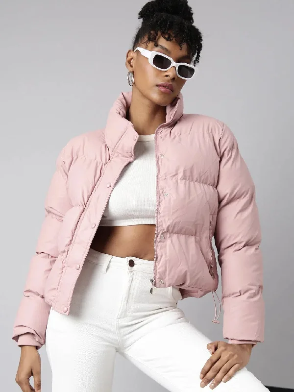 Women Solid Peach Puffer Jacket-8809F-Peach Zippered Jacket Buttoned Jacket Snapped Jacket Women Solid Peach Puffer Jacket-8809F-Peach Zippered Jacket Buttoned Jacket Snapped Jacket