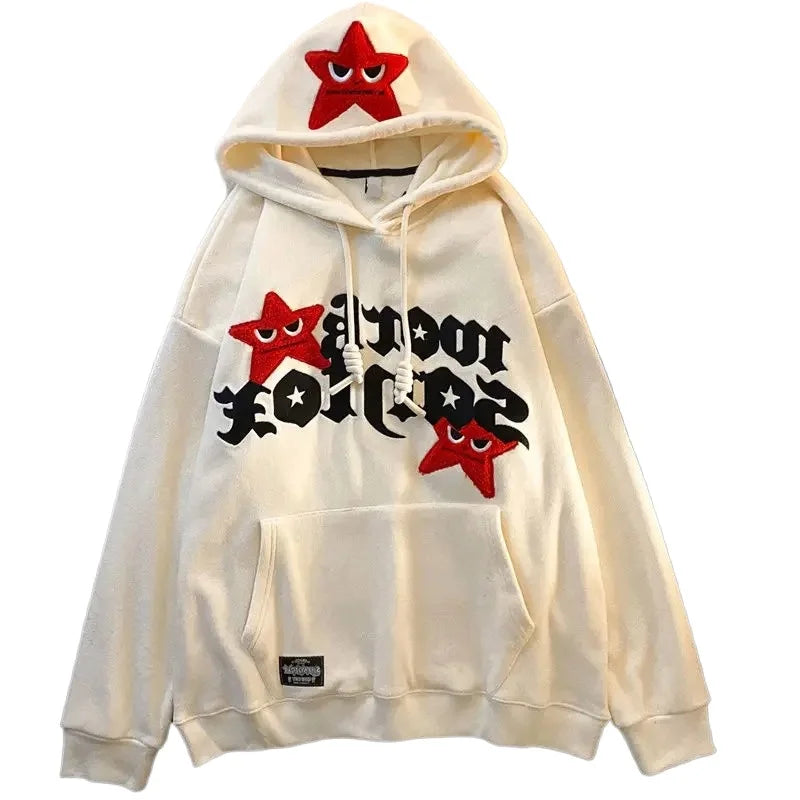Advbridge American Retro Angry Star Graphic Embroidery High Quality Fleece Hoodie Women's Y2K New Harajuku Kawaii Couple Casual Joker Top Hoodie with Distressed Vintage Worn Advbridge American Retro Angry Star Graphic Embroidery High Quality Fleece Hoodie Women's Y2K New Harajuku Kawaii Couple Casual Joker Top Hoodie with Distressed Vintage Worn
