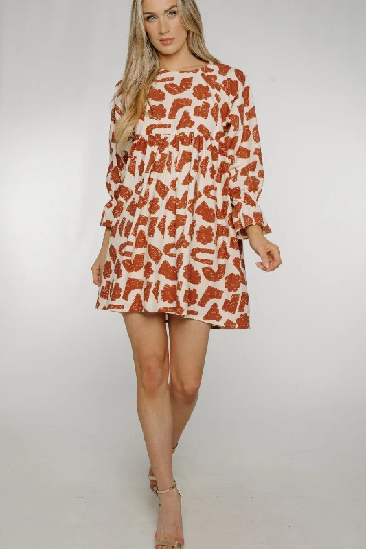 Frankie Tiered Dress In Rust Print