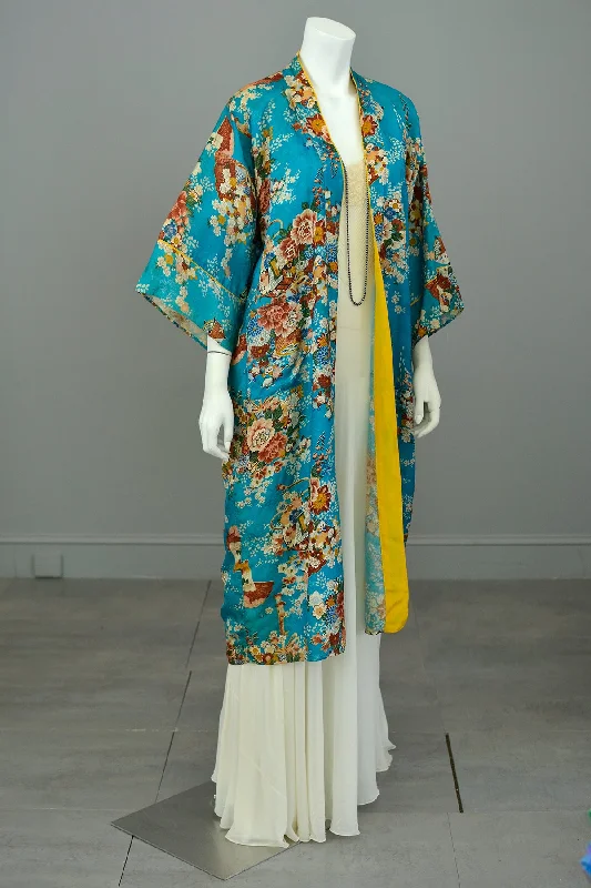 1940s Hand Printed Rayon Kimono Robe made in Japan