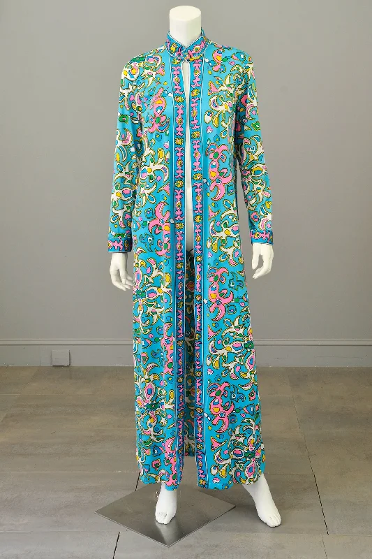 1970s Retro Stylized 'Floral' Print Jersey Festival Robe