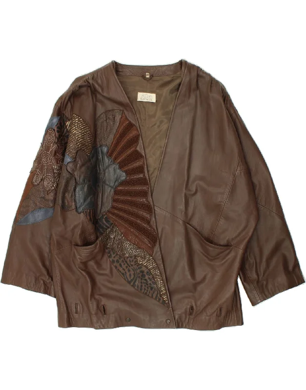 ALBA MODA Womens Pullover Graphic Jacket IT 40 Small Brown Floral Leather