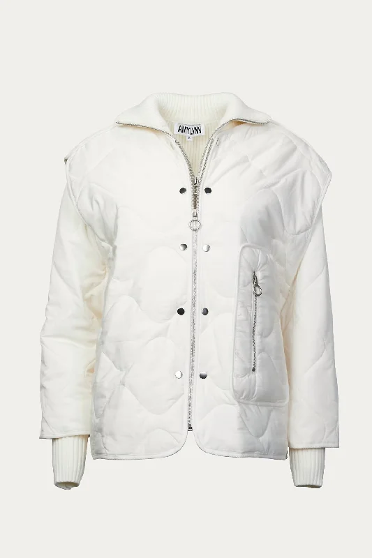 Ash Quilted Padded Removable Shell Jacket In White