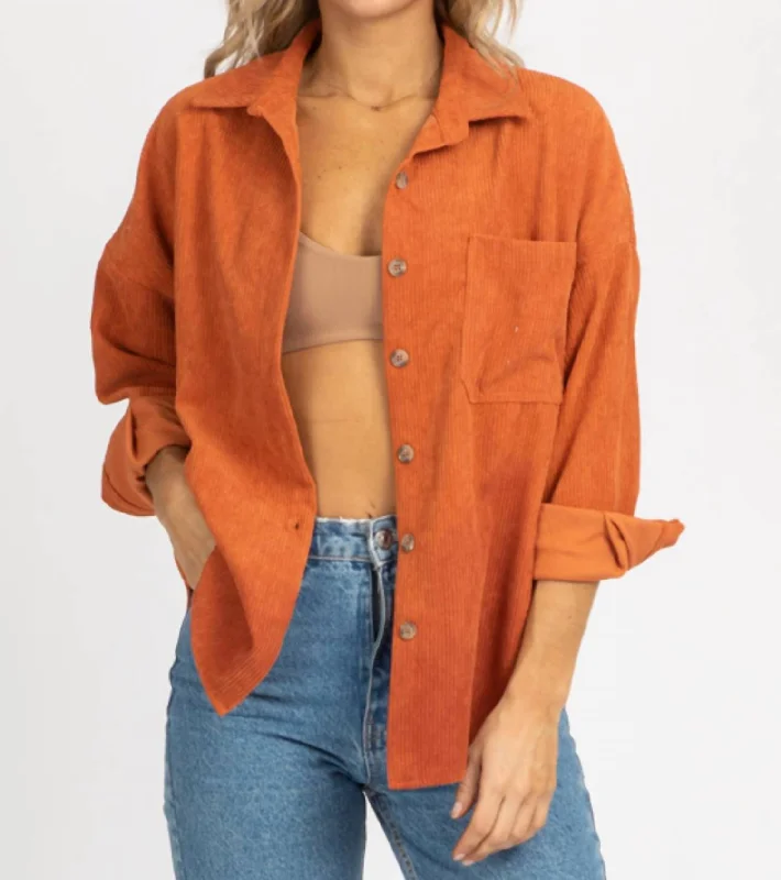 Corduroy Shirt Jacket In Rust