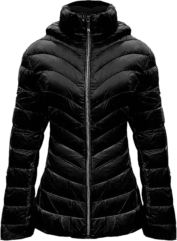 Down Hooded Packable Coat In Black