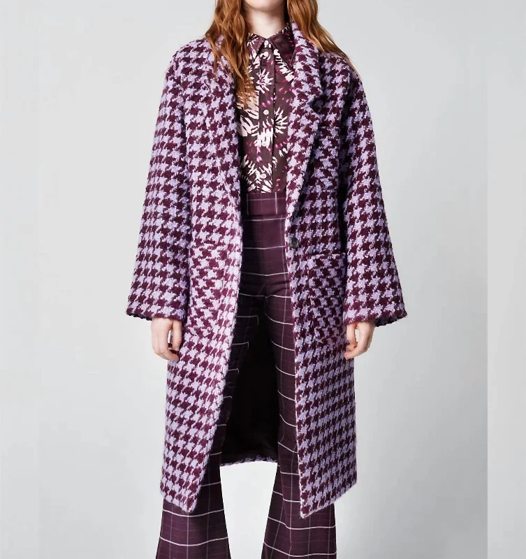 Duster Coat In Amethyst Houndstooth