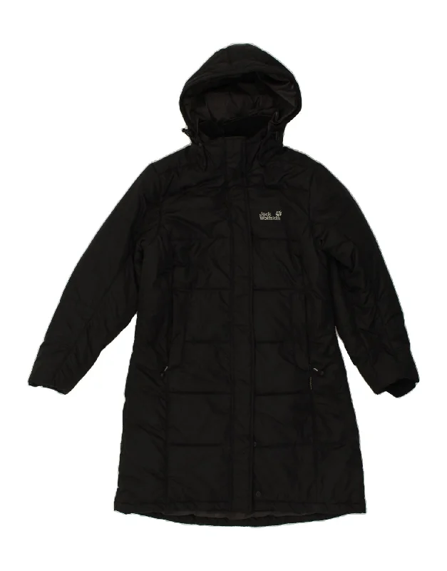 JACK WOLFSKIN Womens Hooded Padded Coat UK 12/14 Medium Black Polyester