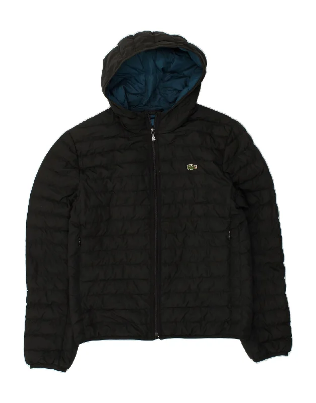 LACOSTE Womens Hooded Padded Jacket EU 48 Medium Black Polyester