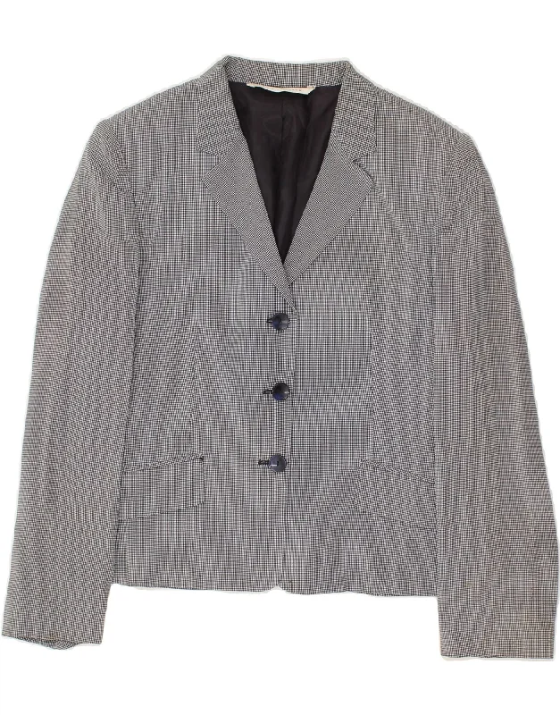 PENNY BLACK Womens 3 Button Blazer Jacket UK 12 Medium Grey Check Viscose