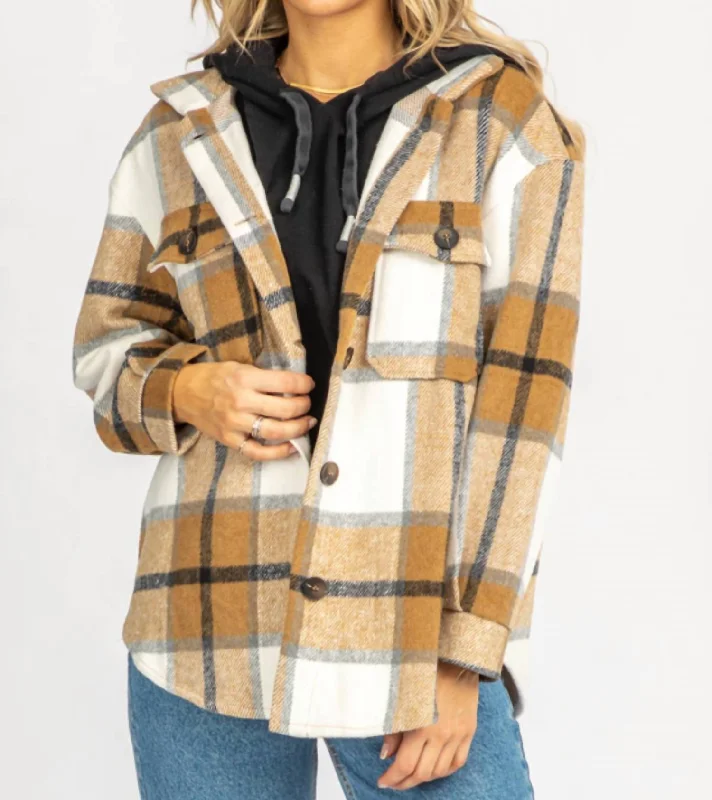 Plaid Shirt Jacket In Sepia