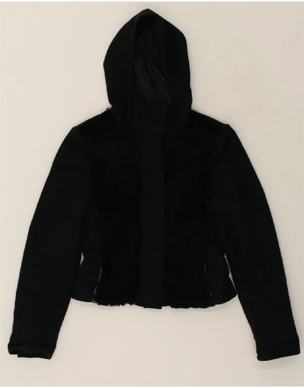 SPORTMAX Womens Hooded Windbreaker Jacket UK 8 Small Black Wool