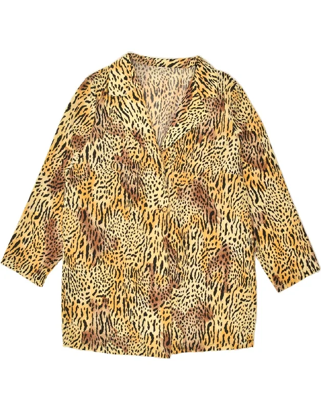 VINTAGE Womens 1 Button Blazer Jacket UK 14 Large Yellow Animal Print