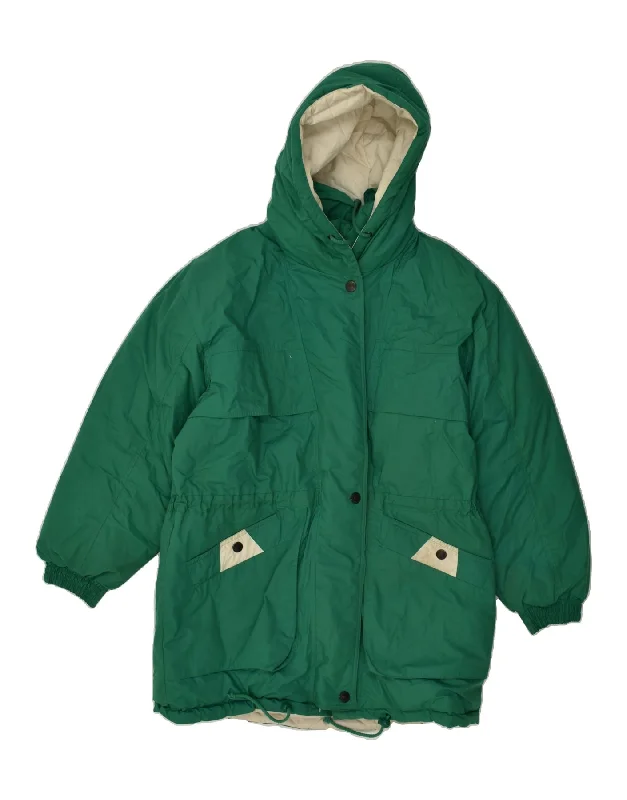 VINTAGE Womens Hooded Padded Coat UK 14 Medium Green