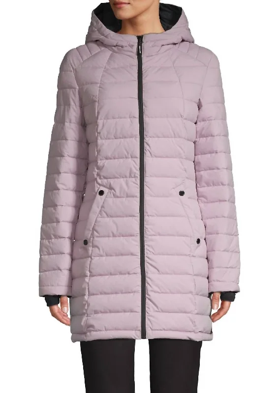 Women's Scuba Stretch Active Hooded Puffer Coat In Lilac/charcoal