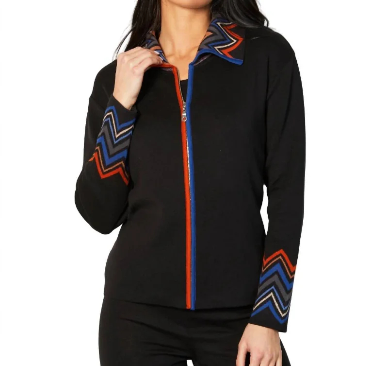 Zip Collar Jacket In Black/multi