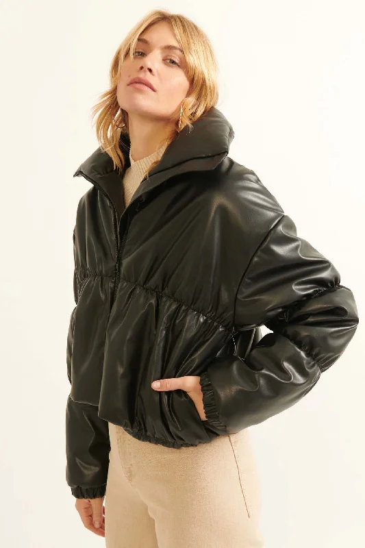 Black Diamond Vegan Leather Puffer Jacket