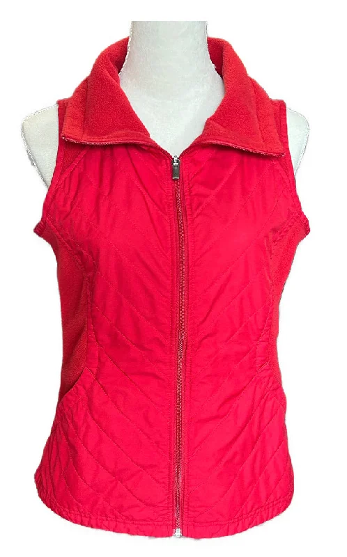 Columbia Red Puffed & Fleece Full Zip Vest Size S