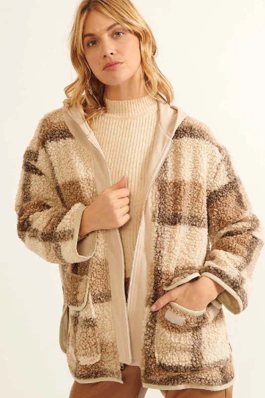 Ease Your Mind Plaid-Print Sherpa Jacket