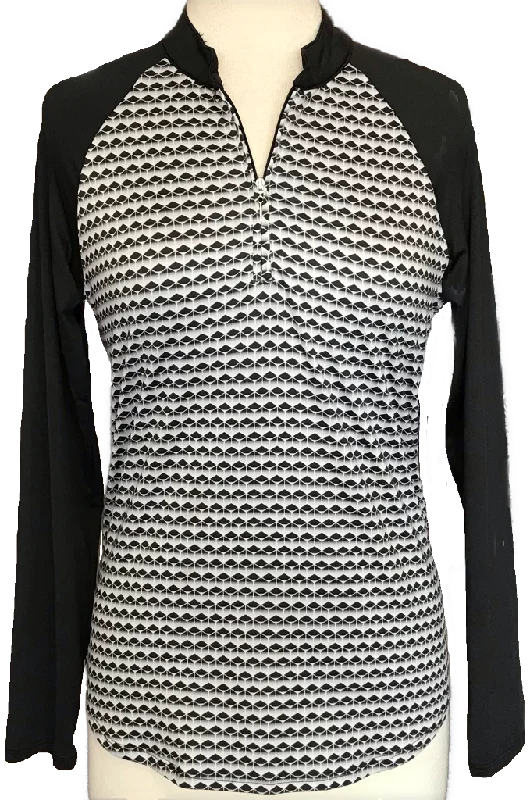 Emerald 18 1/4 Zip Black and White Geometric Print Pullover Size M