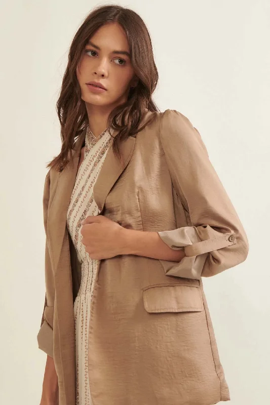 Go With the Flow Washed Satin Roll-Up Blazer