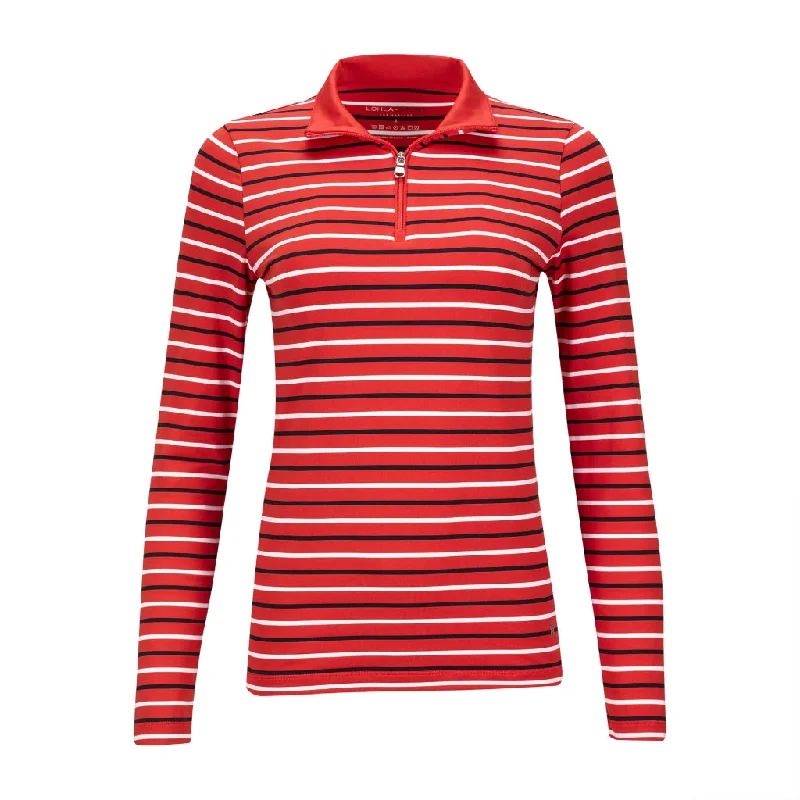 New Women's Lohla Sport Julianna Stripe Long Sleeve Golf Top Red MSRP$150