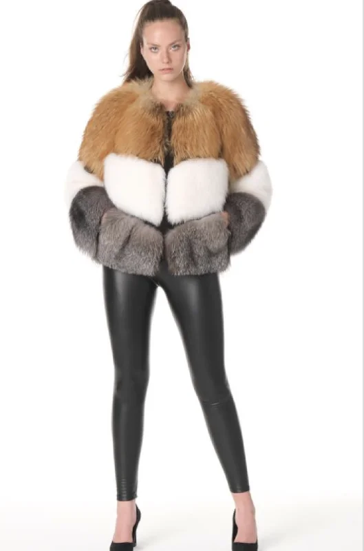 Woman's Traditional Three Colored Natural Fox Fur Coat