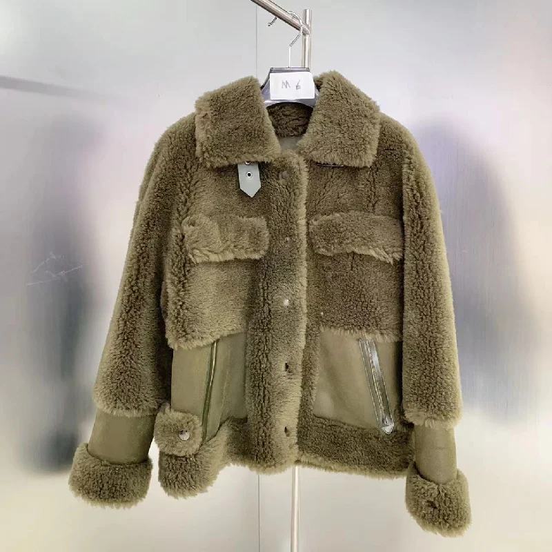 short lamb wool 100% grain fur jacket