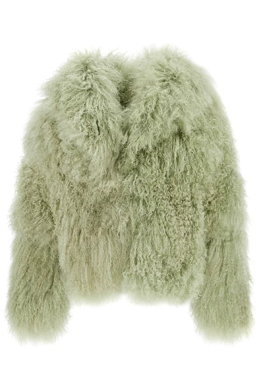 short oversized mongolian fur coat 248WCB44FUR2 SAGE GREEN