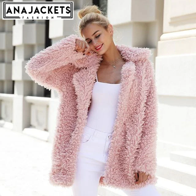 Warm Pink  Winter Faux Fur Coat 2018