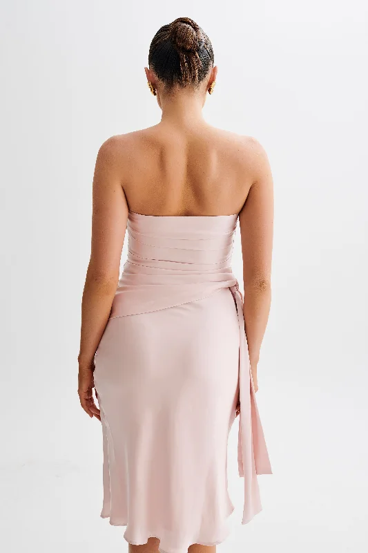 Allegra Satin Ruched Strapless Top - Pale Pink