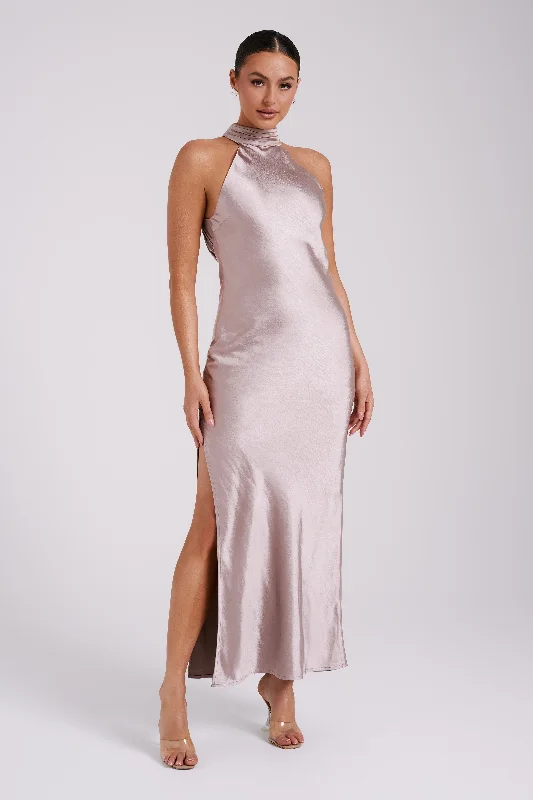 Claire Satin Drape Back Maxi Dress - Taupe