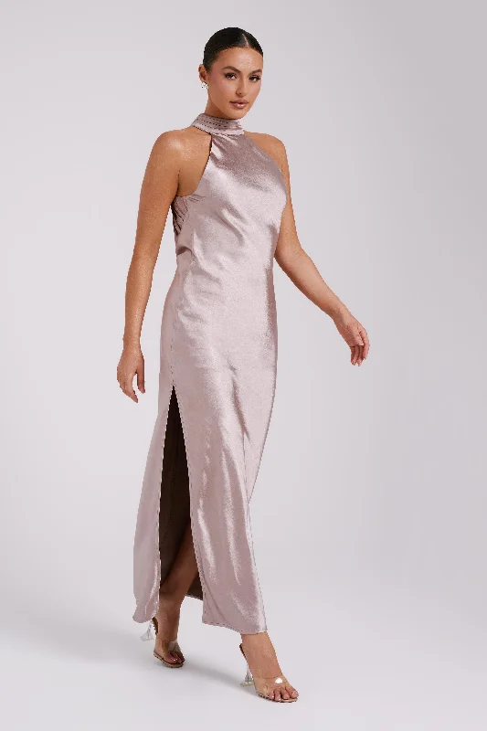 Claire Satin Drape Back Maxi Dress - Taupe