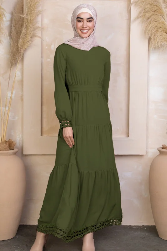 Green Lace Tiered Maxi Dress