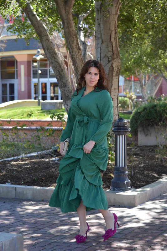 Lindos Green Textured  Ruffled Maxi Dress