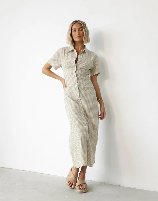 Lua Maxi Dress (Beige Gingham)