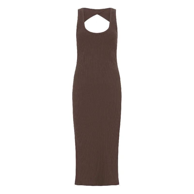 Spell Staples Rib Singlet Midi Dress - Chocolate