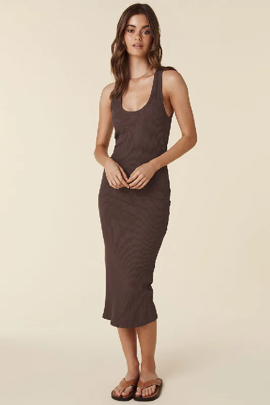 Spell Staples Rib Singlet Midi Dress - Chocolate