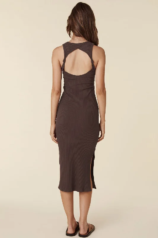 Spell Staples Rib Singlet Midi Dress - Chocolate