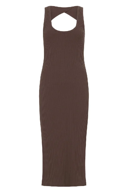 Spell Staples Rib Singlet Midi Dress - Chocolate